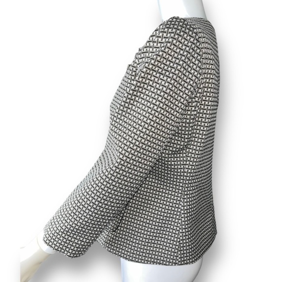 ANN TAYLOR Basket Weave Print Collarless Blazer Snap Button Jacket Black S - Picture 4 of 9